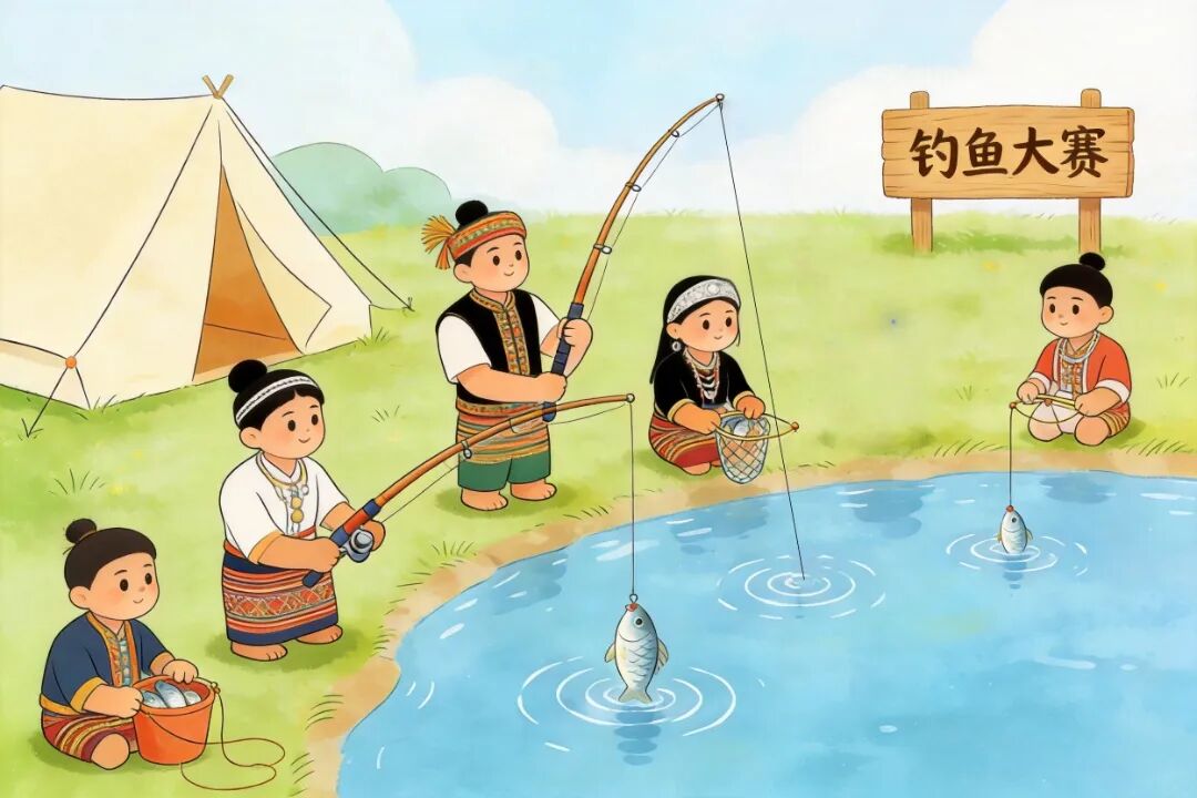 jimeng-2026-04-11-9344-钓鱼大赛,卡通图,动物换成傣族、佤族群众_副本.jpg